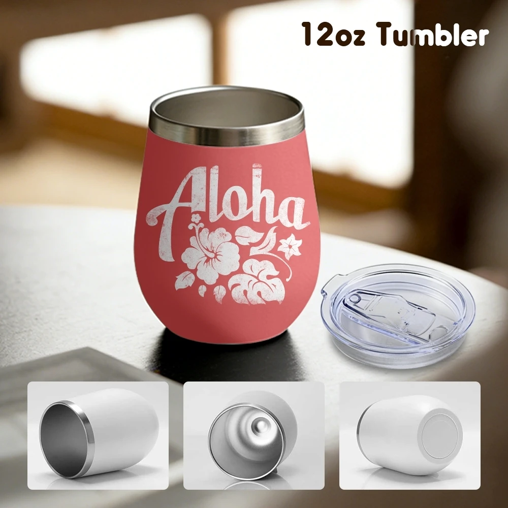 Aloha Hibiscus Design Vacuum Flasks 12oz Insulated Wine Tumbler Vacuum Coffee Mug Egg Shape Thermos Cup