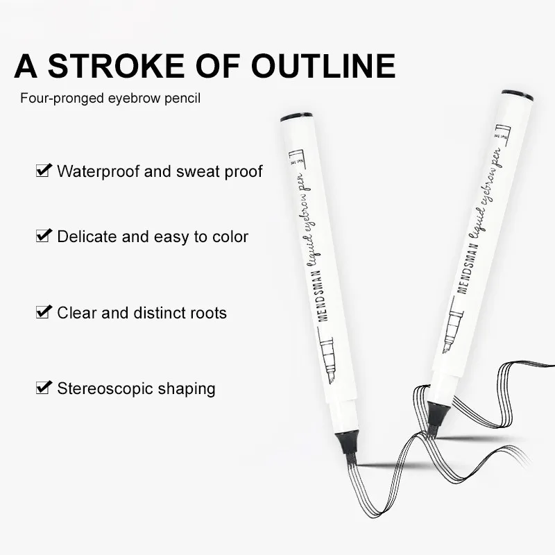 Fine Tip 4‑Prong Liquid Eyebrow Pen, Long‑Lasting Smooth Fork‑Tip Brow Makeup for Natural Eyebrow Drawing