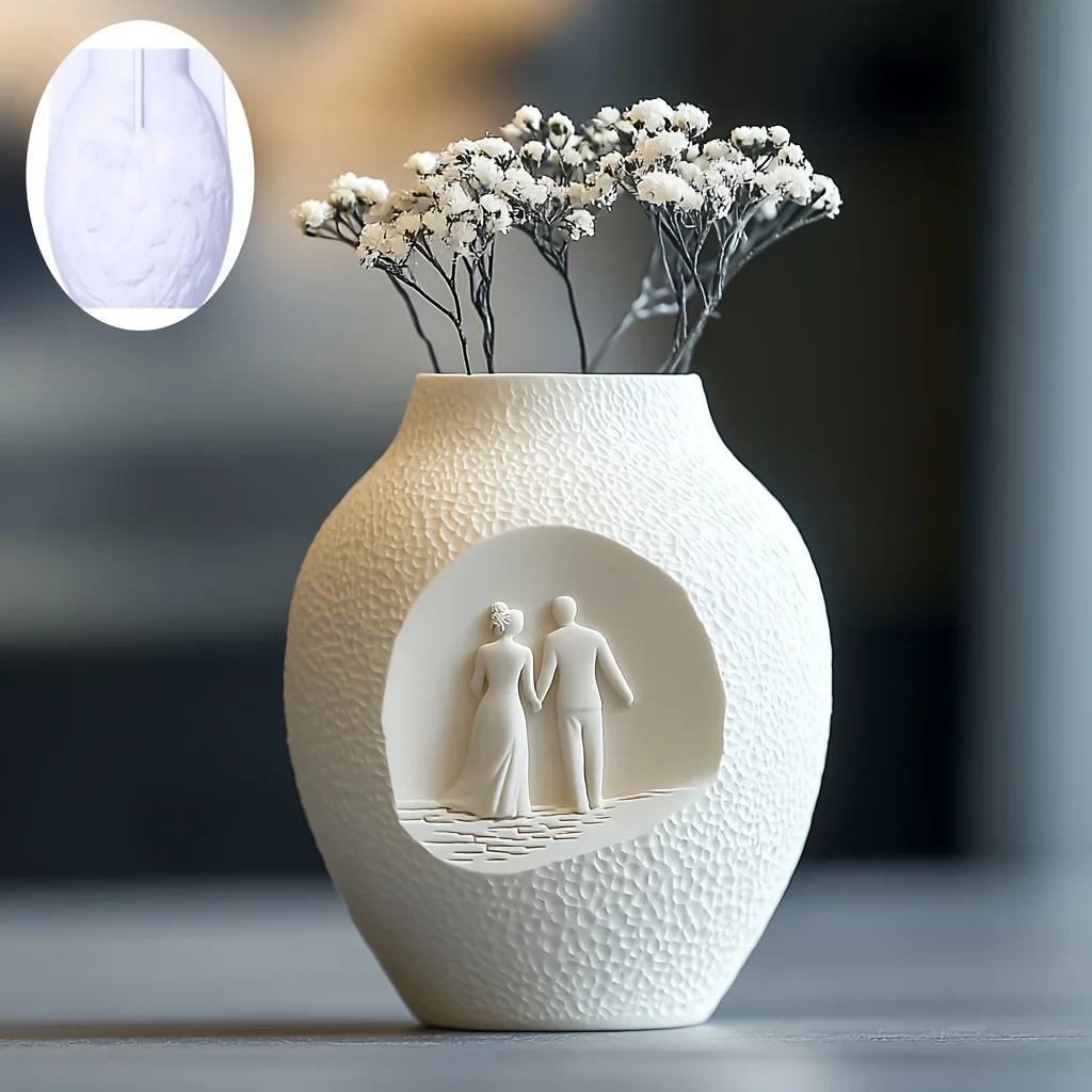 

DIY пара прогулок фон рельефная ваза смола силиконовая форма жених невеста пляж держащие руки рельефный держатель ручки гипсовые формы