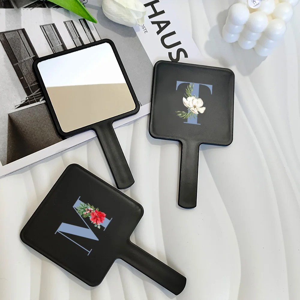 

1pc Square Handheld Women Cosmetic Salon Supplies Cosmetic Mirror Portable Makeup Vanity Mirror Initial Name 26 Letters Pattern