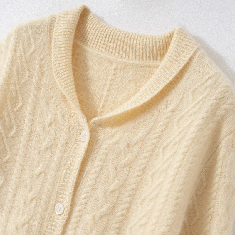 

CHICUU Women 100% Cashmere Sweater Shawl Collar Cardigan Cable Knit Cashmere Knitwear Autumn Winter Thickness Clothes Tops