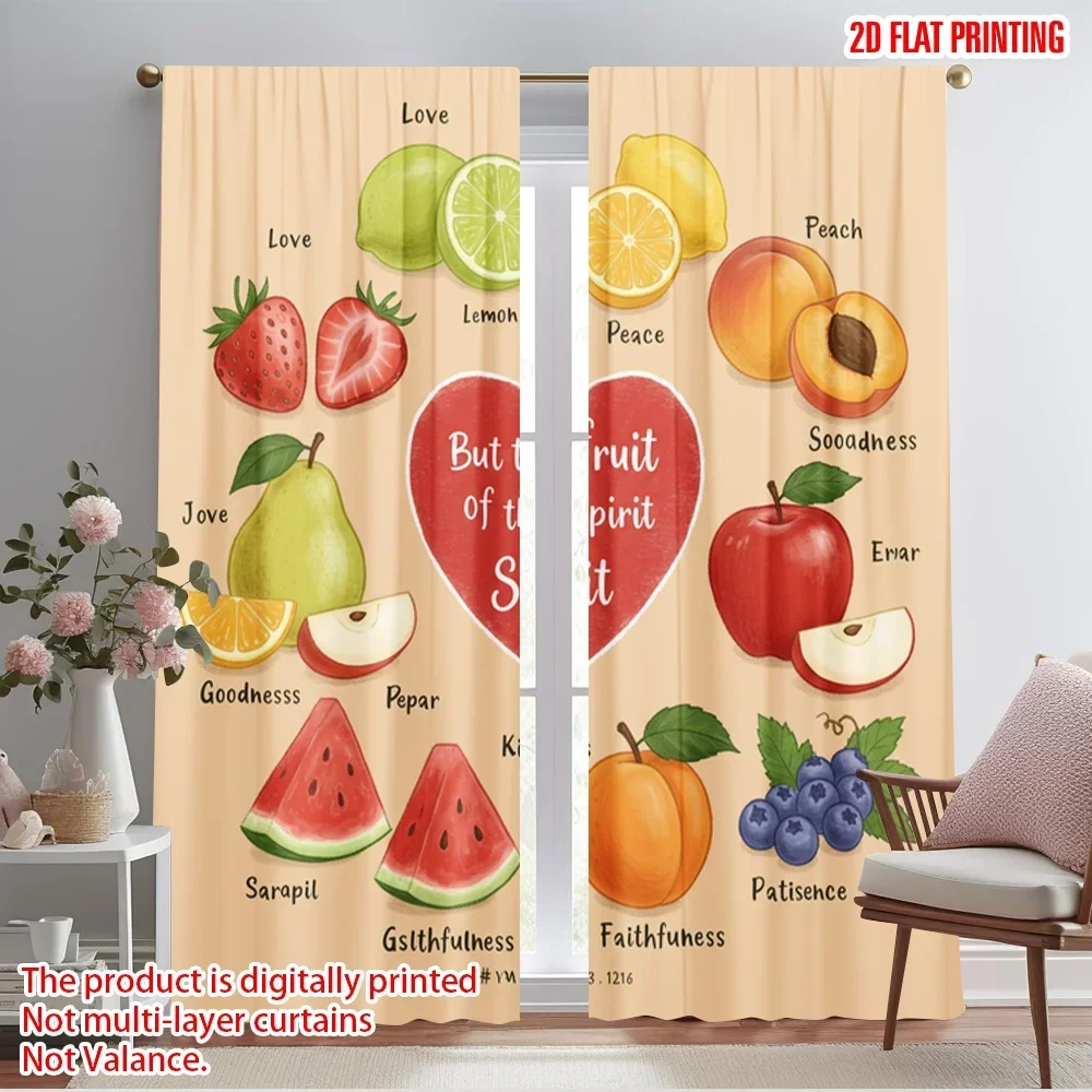 2pcs 2D flat printing Window Curtains Love Patience Faithfulness Kindness Fabric Without Electricity Birthday Party Perfect for