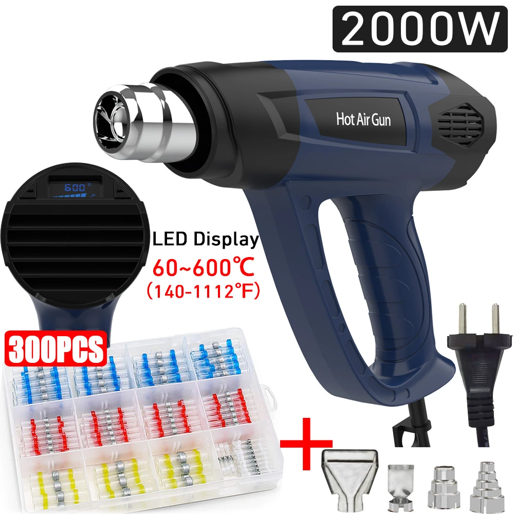 Industrial LCD Display Heat Gun 2000w Hot Air Gun Tool Handheld Electrical Heat Air Machine with 2-temp Settings 4 Nozzles