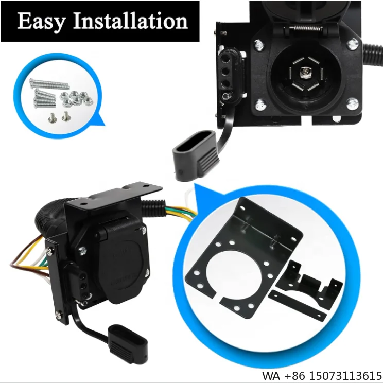4-Way Flat to 7-Way Round Blade Trailer Wiring Harness Adapter with Mounting Bracket 7-Pin Connector