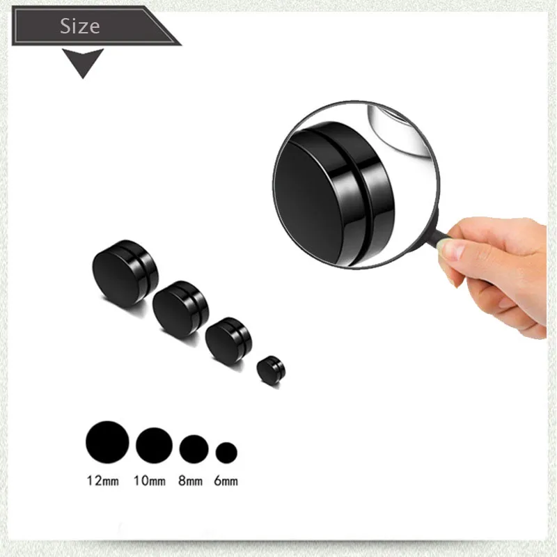 Classic 6/8/10 mm Double Side Black Magnet Round Circle Punk 316L Stainless Steel Stud Earrings for Women Men Magnetic Ear Studs image 6