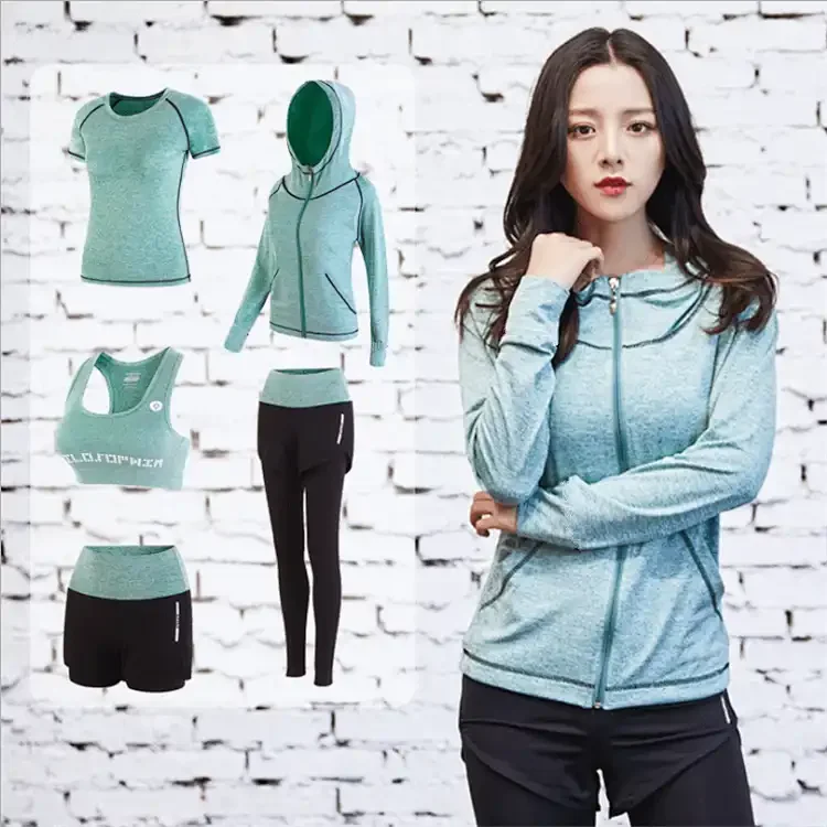 Women Tracksuit Yoga Set 5PCS Sportswear Suit Outfit Gym Leggings With Bra Pants Sports Bra Shorts For Fitness Clothing Workout