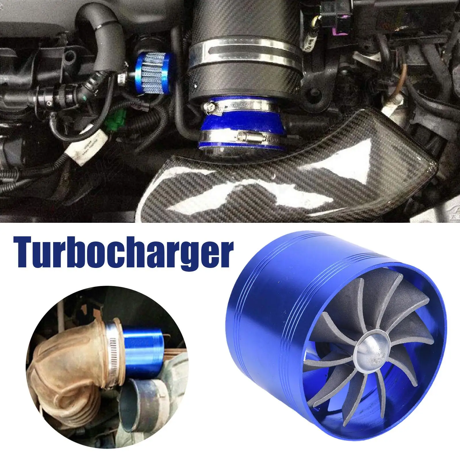 Double Supercharger Car Turbo Air Intake Turbine Gas Fuel Saver Fan Turbine with Single Propeller 6.4 * 5cm for Air Intake C7S6