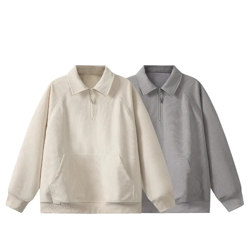 

American Style Pure Color Hoodie Sweatshirt Turn-down Collar Jacket Autumn New Arrival WY593 Casual Loose Fit