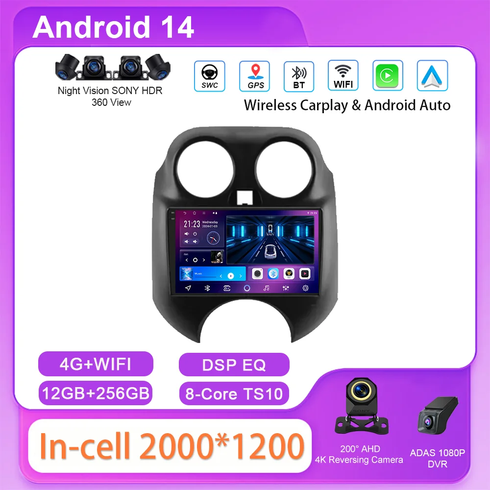 

Android 14 Car Radio Stereo GPS Navigation For Nissan March MICRA 2010 2011 2012 2013 Auto 4G Player Multimedia Carplay Car 2DIN