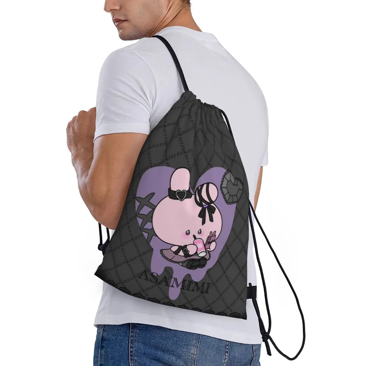 Custom Cartoon A-Asamimichaans Cute Drawstring Bag Men Women Lightweight Sports Gym Storage Backpack