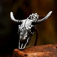Vintage Black Large Bull Head Pendant Stainless Steel Animal Skull Necklaces For Men Punk Fashion Jewelry Gifts Dropshipping