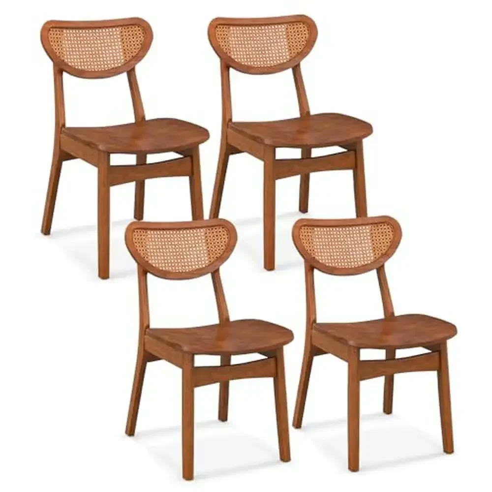 Wooden Dining Chairs Set of 4 Armless Kitchen Chairs w/ Breathable Mesh Cane Backrest & Rubber Wood Legs Farmhouse Side Chairs