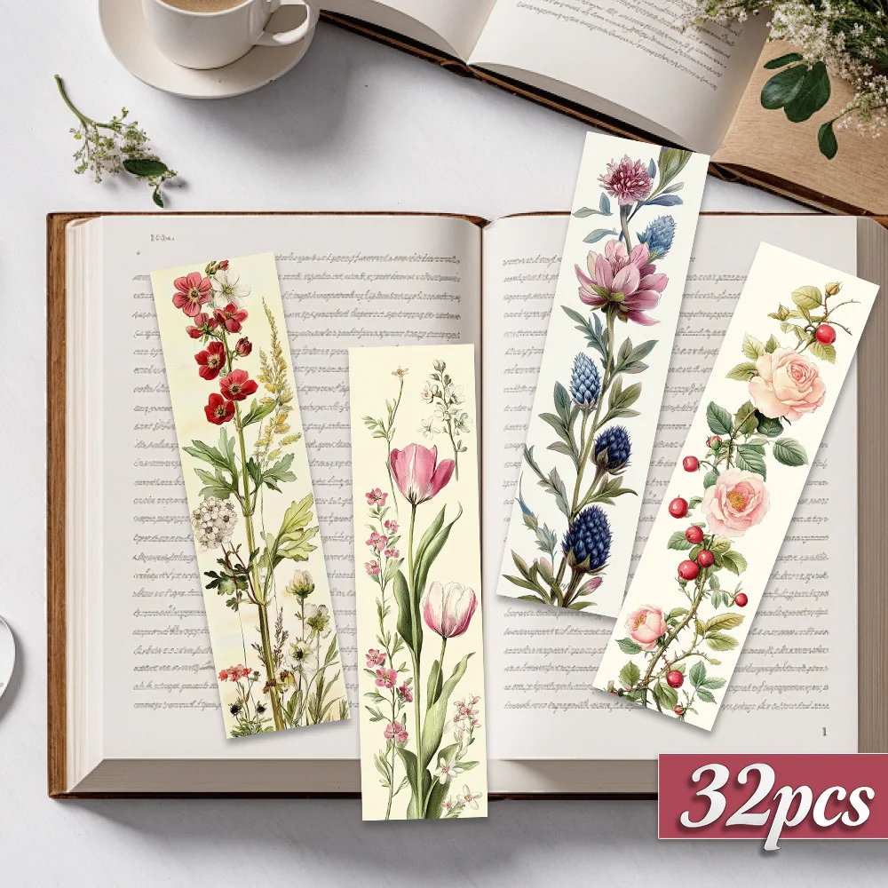 32pcs, Classic Plant Illustration Bookmarks, Christmas, Teacher Gift, Back-to-School Holiday Gifts, Creative Artistic Designs