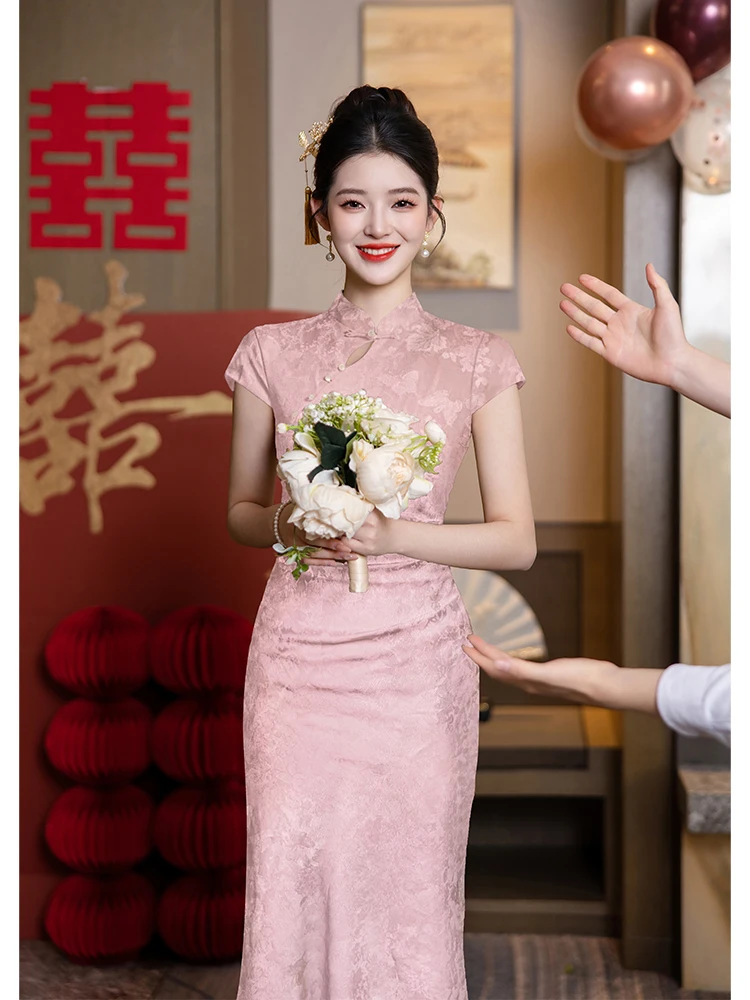 

Young Ele Pink Wedding Dr New Chinese Sle Bride Gown Banquet Ceremony Drinking Ceremony Traditional Costume