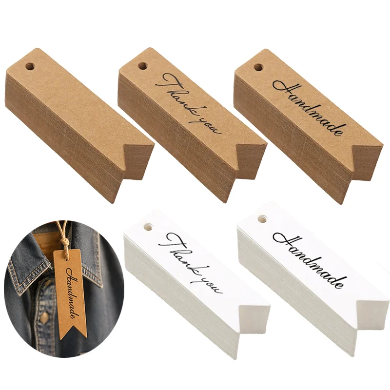 100Pcs Assorted Paper Tags & Jute Twine – Brown/White with Text / Blank for Product Labeling Shower Favors Boutique Supplies TMZ