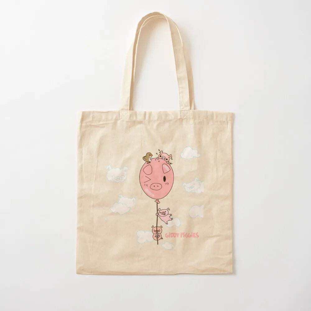 

Сумка-тоут Giddy Piggies Balloon Ride Tote Bag для пляжа Большие женские сумки Холщовая сумка-тоут