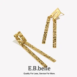 E.B.belle Retro Style Hammer Pattern Long Strip Earrings High Quality Stainless Steel Women Jewelry Party Dating