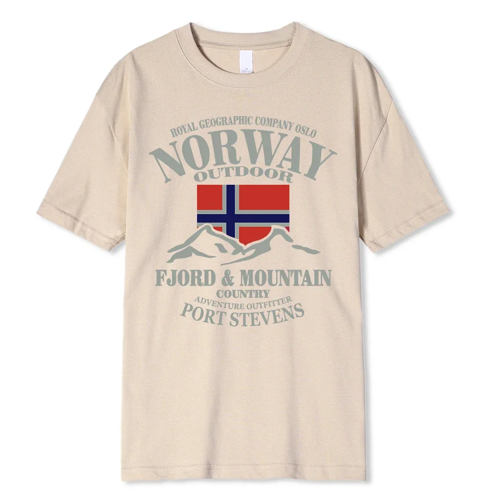 Summer Norway Flag Fjord Mountain T Shirt Crazy Hip Hop Men\'s Shirt Cotton Crewneck Plus Size Short Sleeve Funny T-shirts Male