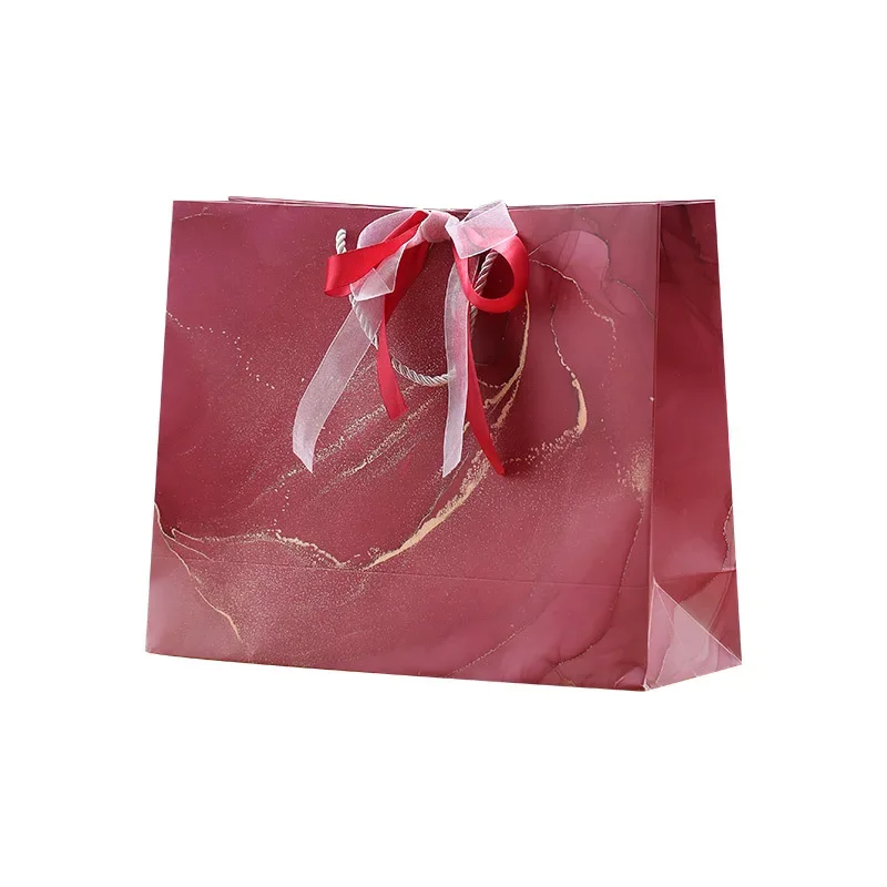 logo customized Printed Red Paper Bags with Rope or Ribbon Handle Custom Gold Foil Logo Luxury Jewelry Paper Bag