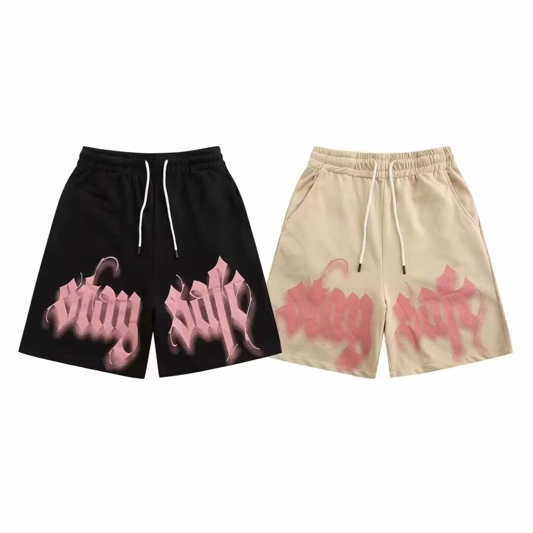 American Trend New Retro Sports High Street Pink Letters Versatile Tide Brand Summer Shorts Casual 3D Printing Loose Shorts for