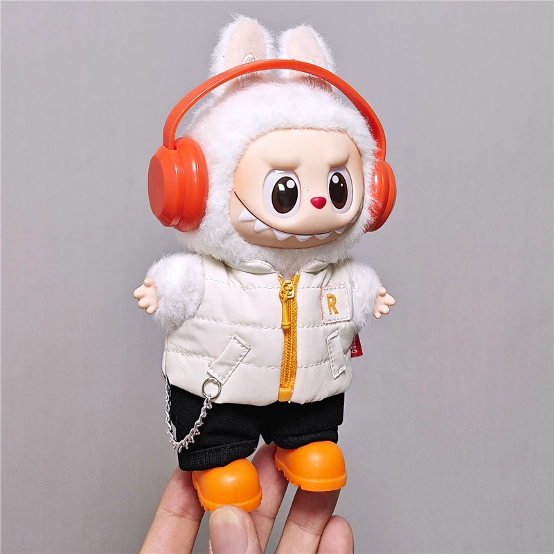 Per 15 17 cm Labubu Doll Tinta unita Inverno Giù Gilet con scarpe Jeans Abbigliamento Color Blocking T-shirt Outfit Abbigliamento Accessori