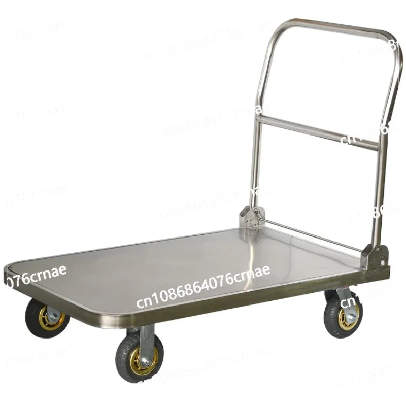 Heavy-duty Stainless Steel Pushcart with Noiseless Wheels and Foldable Design for Efficient Cargo Transportation