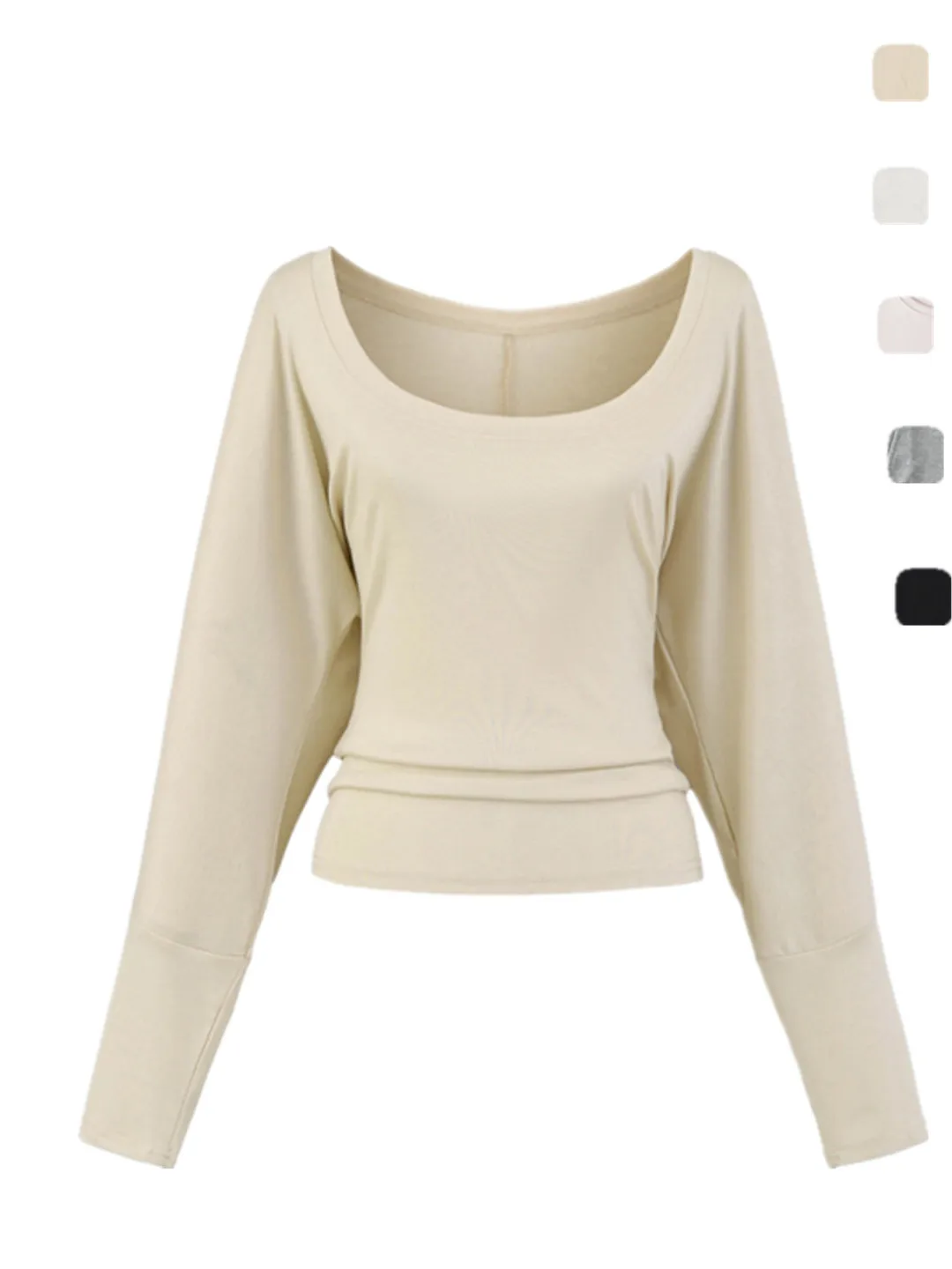 

Slimming Long Sve T-irt Sexy Deep U-Ne Loose Waist Design Comfortable Lazy Pure Desire Women's Faion Autumn Top