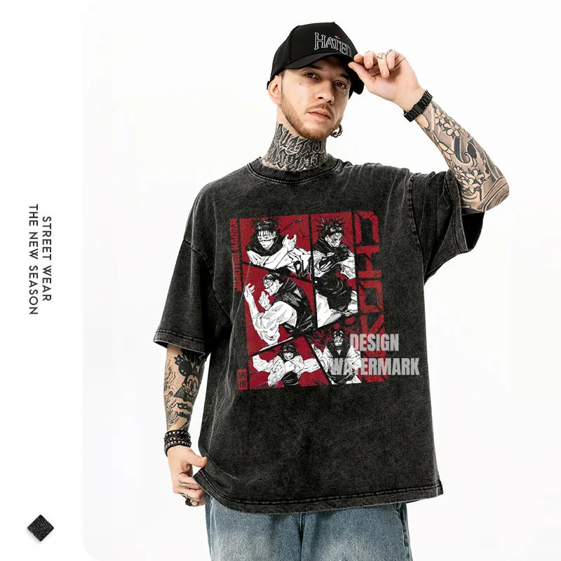 Anime J-Jujutsu K-Kaisen magliette Vintage Washed CHOSO T-shirt oversize Streetwear Fushiguro Toji Gojo top manica corta Tees