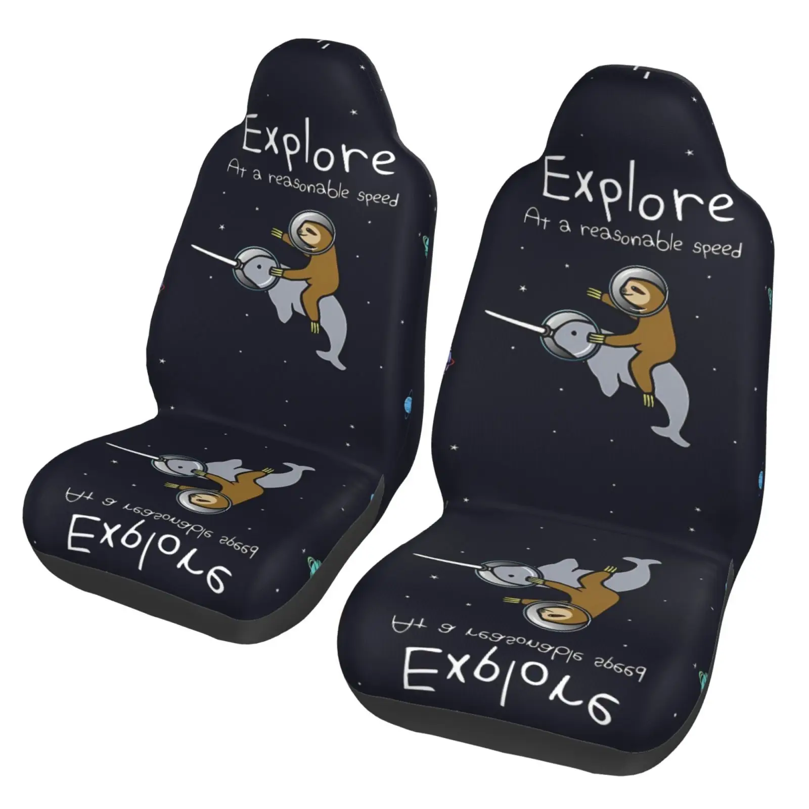 Sloth Riding Dolphin in Space Pattern Car Parts Seat Cover 2 Pieces Universal for Car Seat Protection Cover for Men and Women