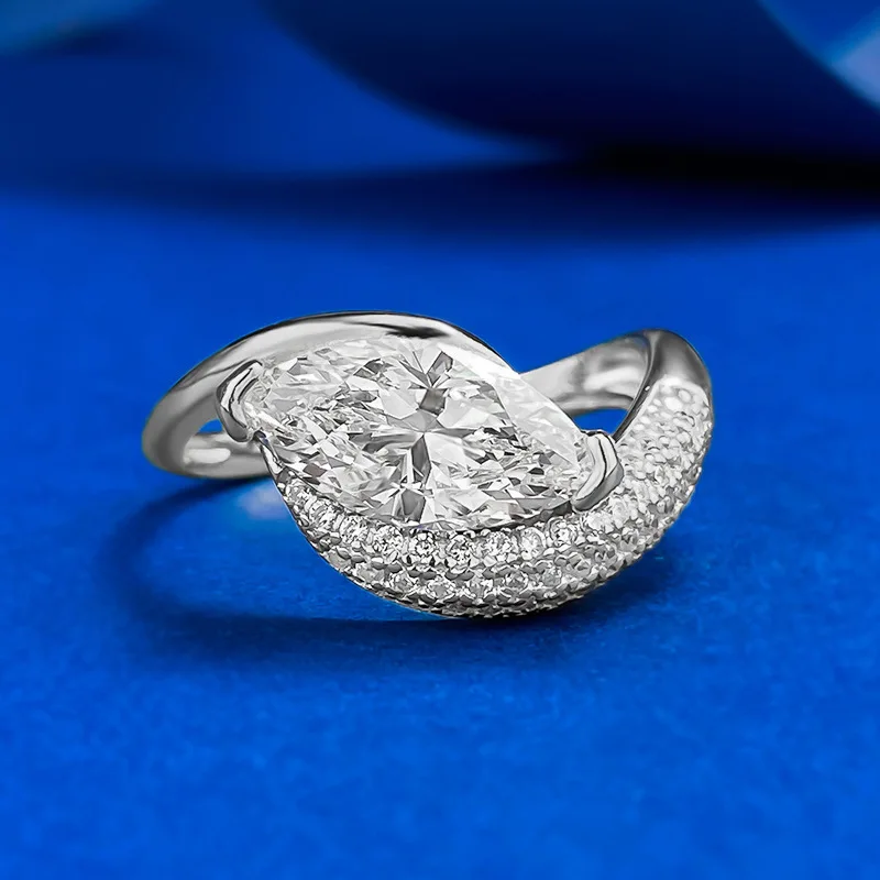 

925 Sterling Silver Marquise Cut Cubic Zirconia Wedding Band CZ Promise Anniversary Ring