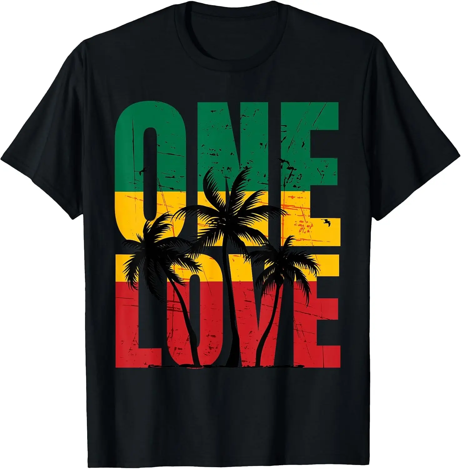 Rasta Reggae One Love Palm Tree Rastafarian Jamaican Vacation T-Shirt vintage style tee  boxy fit tee black graphic tee 100% cotton men