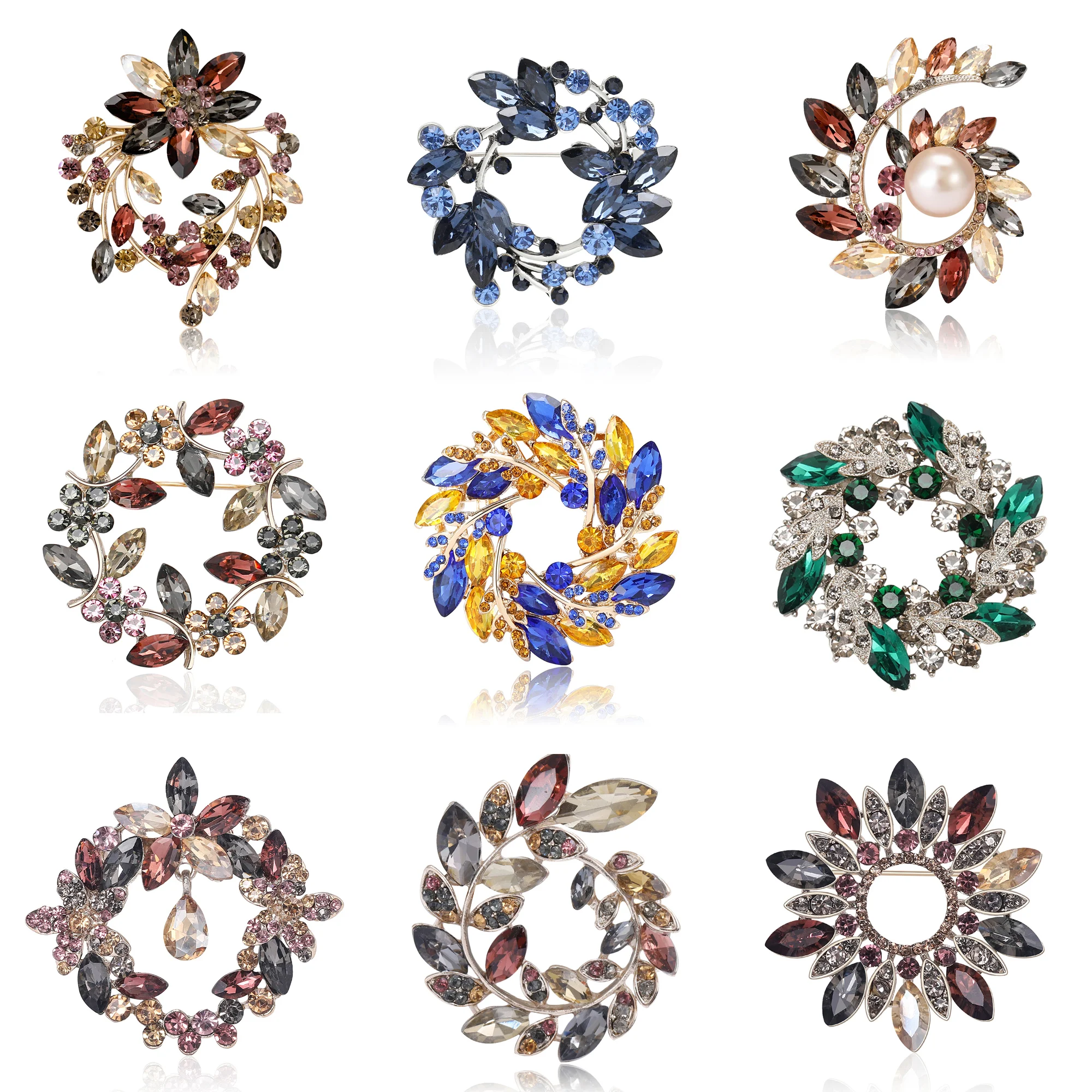 Rhinestone Wreath Brooch for Women Unisex Gemstone Wheat Ear Glass Plant Pin Event Party Backpack Decoration Clothes Accessories