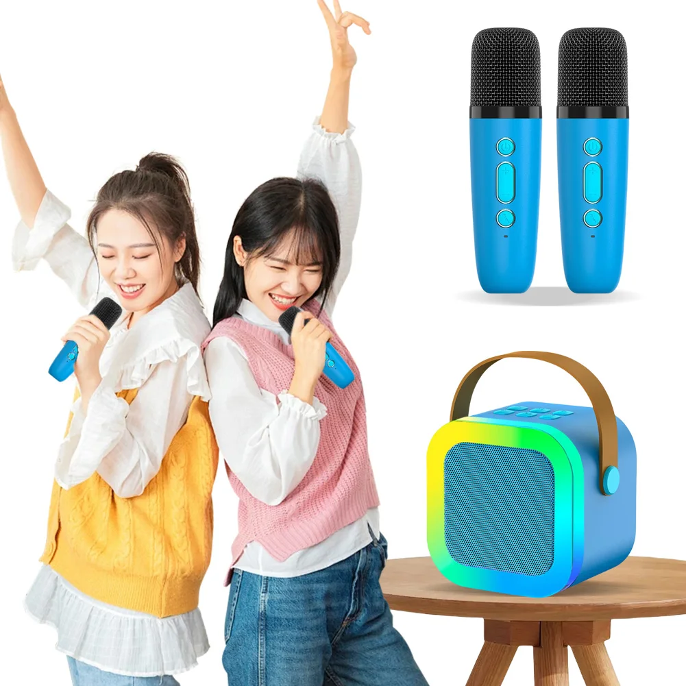 مكبر صوت كاريوكي لاسلكي بلوتوث 5.3 مكبرات صوت منزلية صغيرة مع ميكروفون لاسلكي قابل للتعديل أضواء LED مكبر صوت آلة الكاريوكي