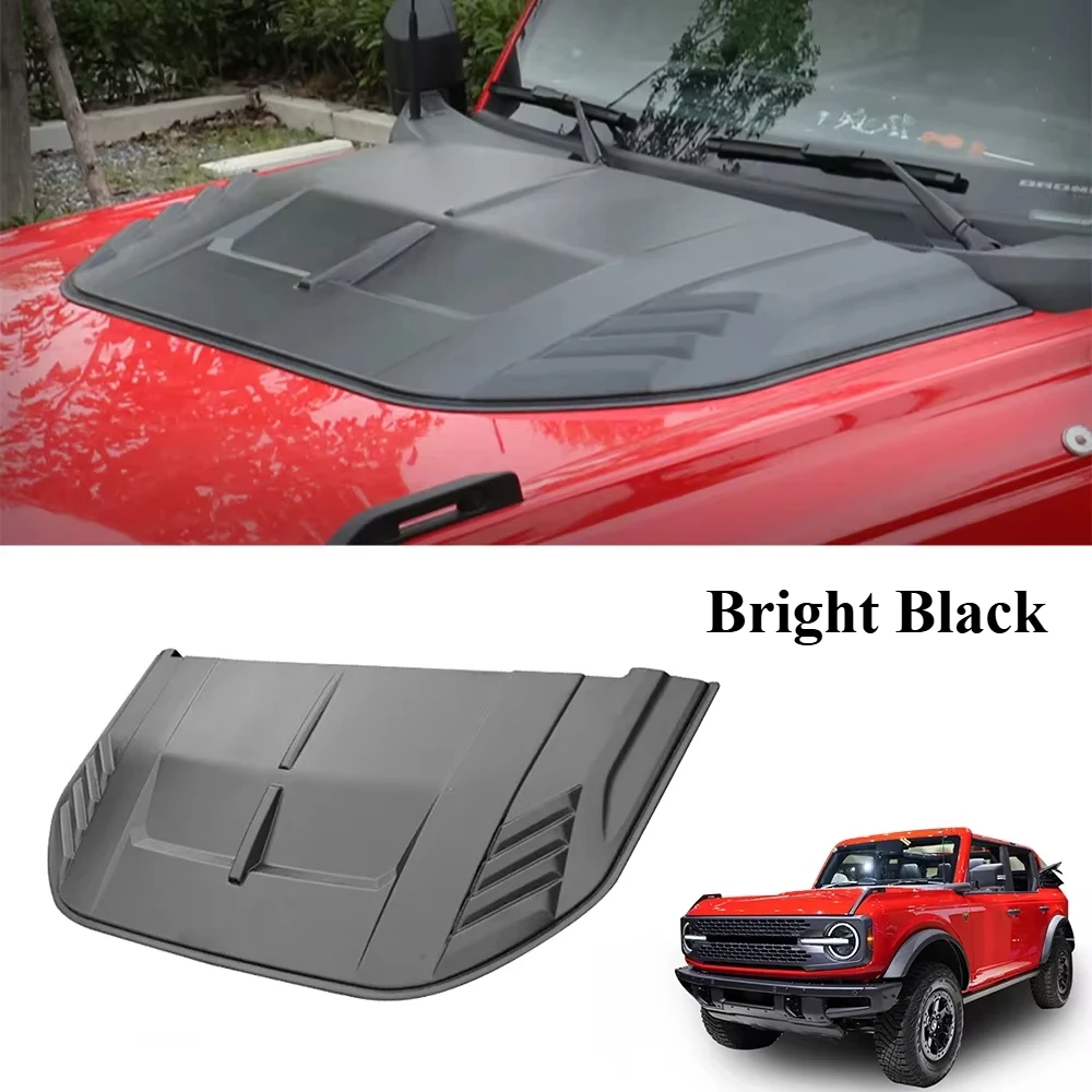 ABS Black Bonnet Scoop Cover Set for Ford Bronco 21-22, Engine Hood Air Vent, Glossy & Matte Black Finish, Exterior Accessories