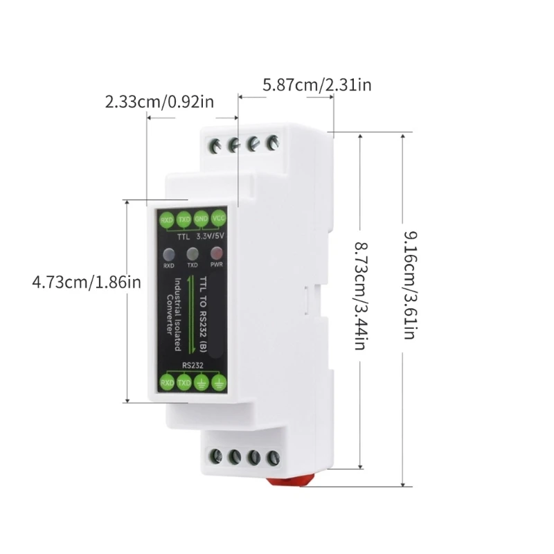 Convertidor serie aislado TTL carril DIN 652F a RS232 Aislamiento múltiple dúplex completo