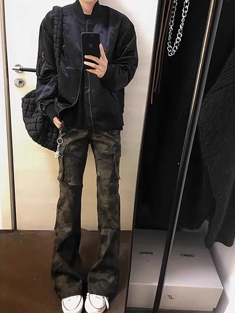 American Style Camouflage Workwear Pants Men's High Street Spring Cleanfit Straight Leg Micro Flare Jeans Casual Commute