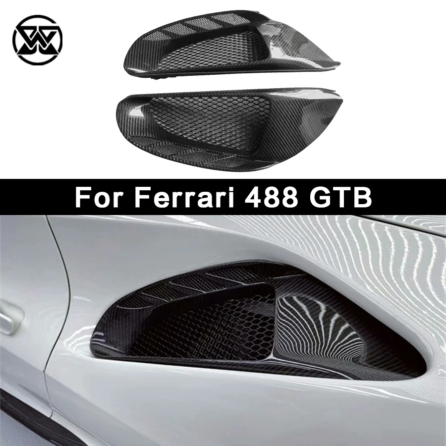 Alerones, protectores, embellecedores, canards y splitters para Ferrari 488 GTB, de fibra de carbono, para la ventilación de entrada de aire trasera del guardabarros, piezas de automóvil y kits de carrocería