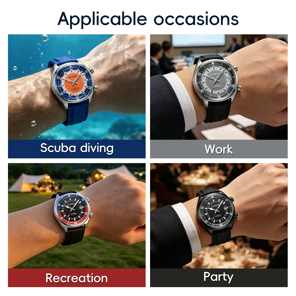 STARKING 8215 Men's Automatic Mechanical Diver Watch Swimming Diving Sport Leisure Waterproof Wristwatch Luminous Date Display view 6