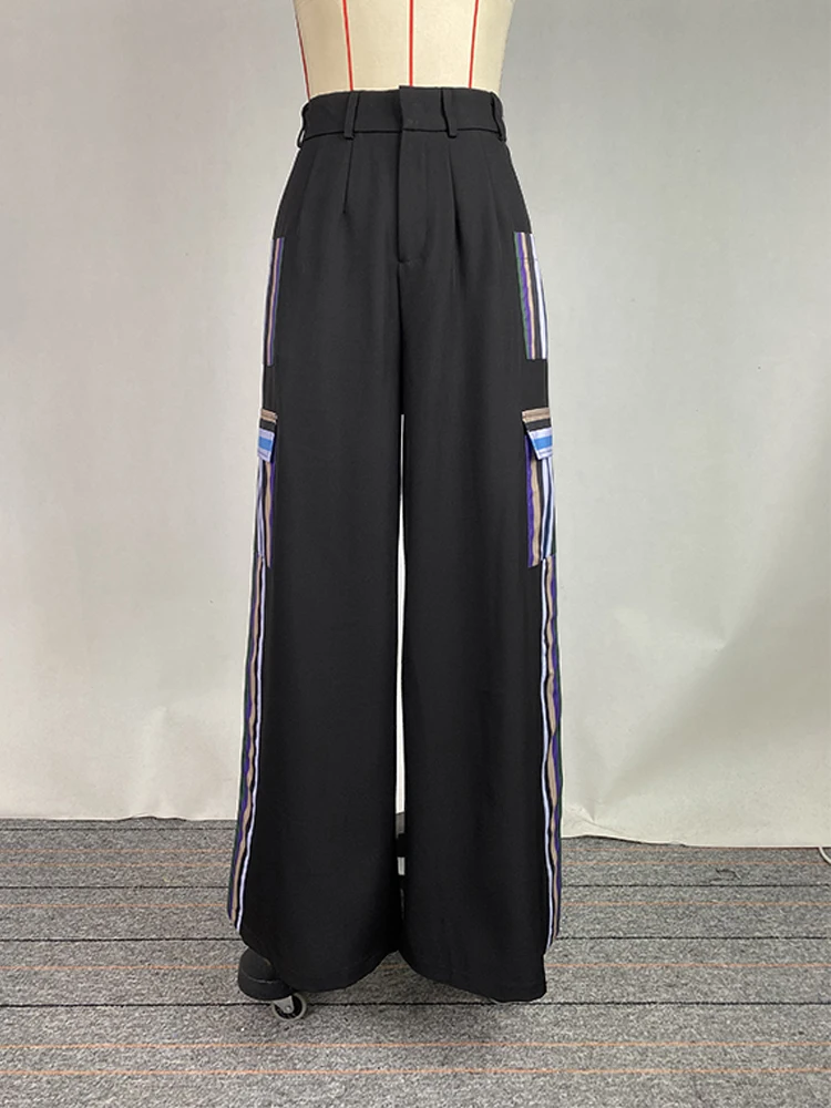 Уличные повседневные стильные крутые брюки для девочек, контрастные цветные брюки с карманами в полоску, низ, брюки для женщин, новинка 2023 года, одежда