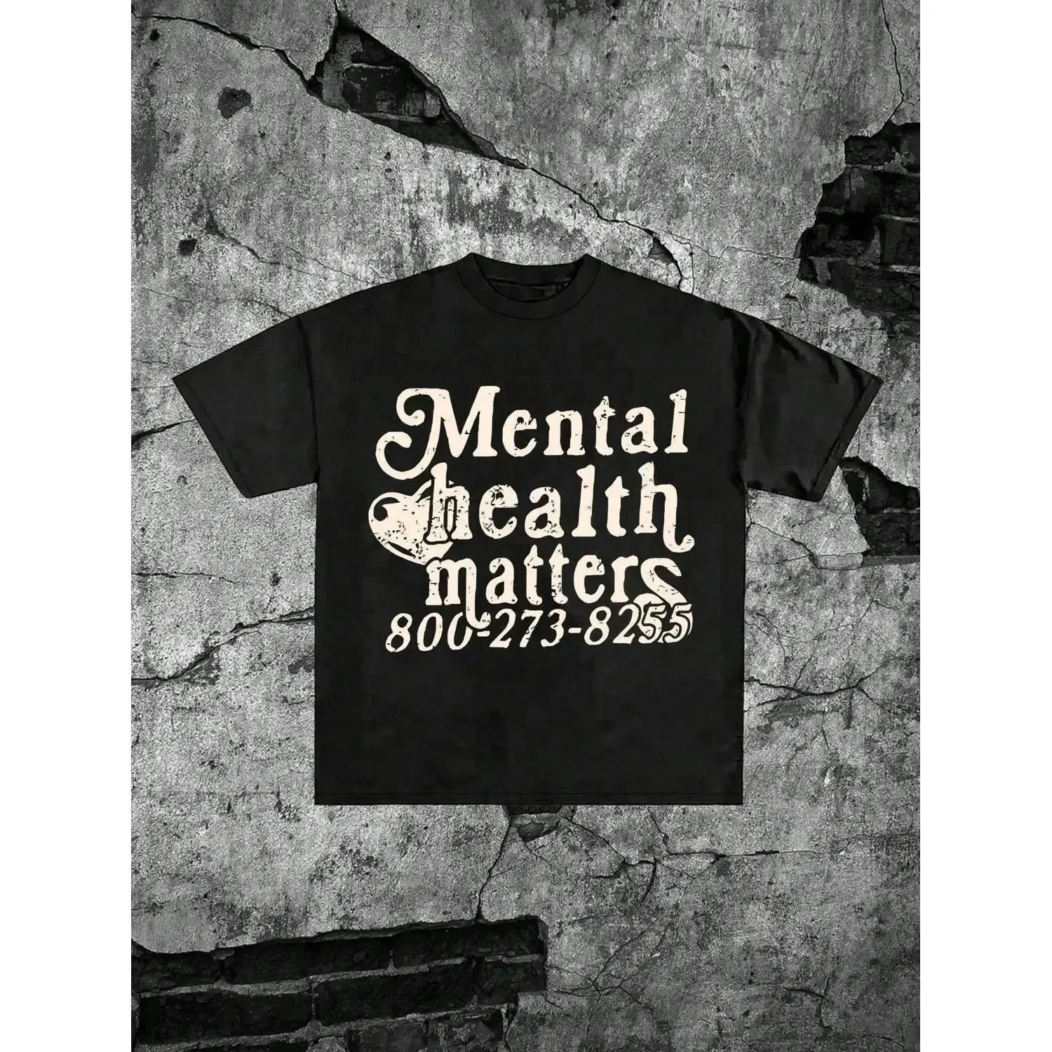 Unisex 'Mental Health Matters' Graphic T-Shirt, Vintage Distressed Mental Health Awareness Print with Support Hotline Design, 100 Cotton Oversized Crew Neck Tee, Short Sleeve Retro Streetwear Top