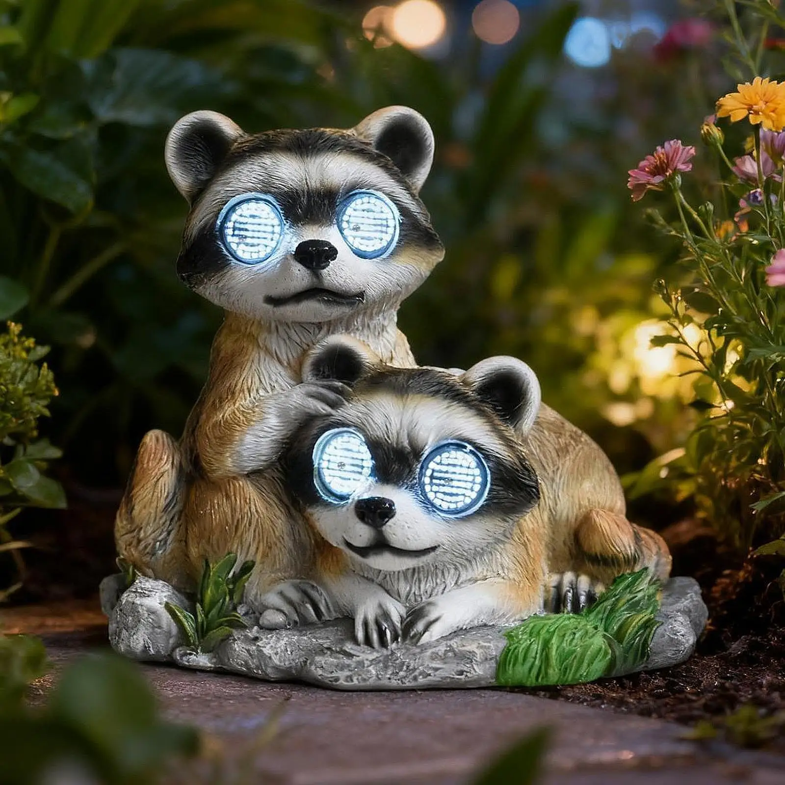 

Садовая солнечная лампа-статуя енота, большая, из смолы, для двора, патио, подарок, ландшафтный декор