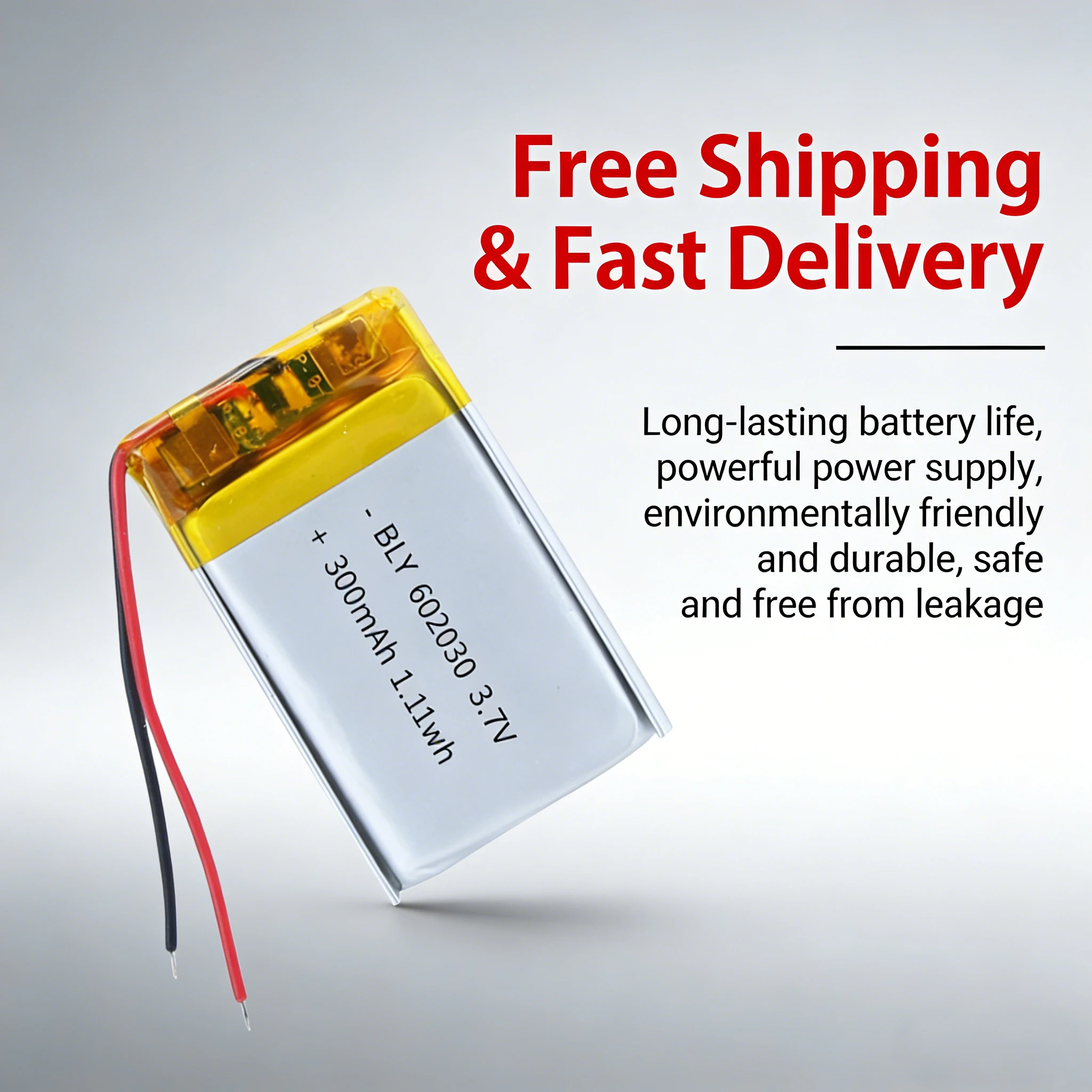 

602030 3.7V 300mAh Li-Polymer Battery for TWS Charging Case Bluetooth Headset Smart Watch Selfie Stick Rechargeable Li-Po Cell