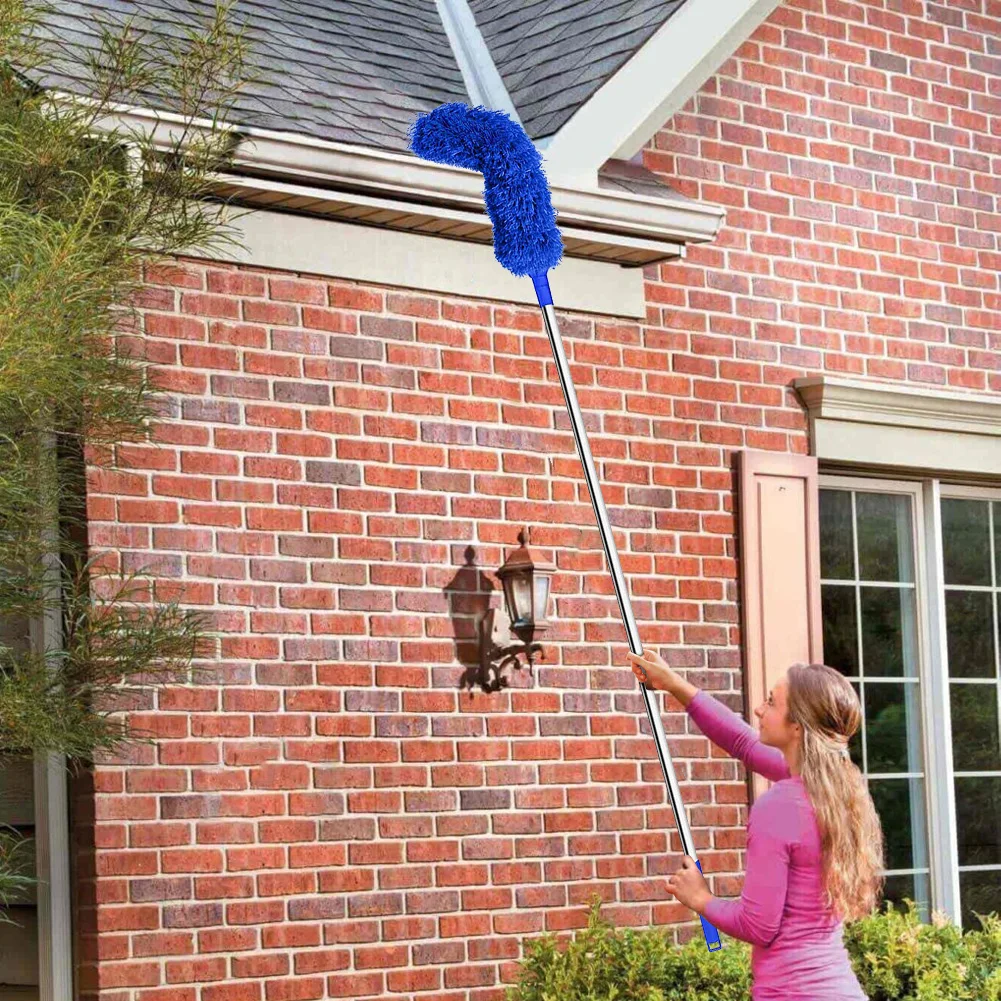 1Pcs Gutter Cleaning Brush Roofing Tool with Telescopic Extendable Pole 8.2Ft Guard Cleaner Tool Easy Remove Leave Blue