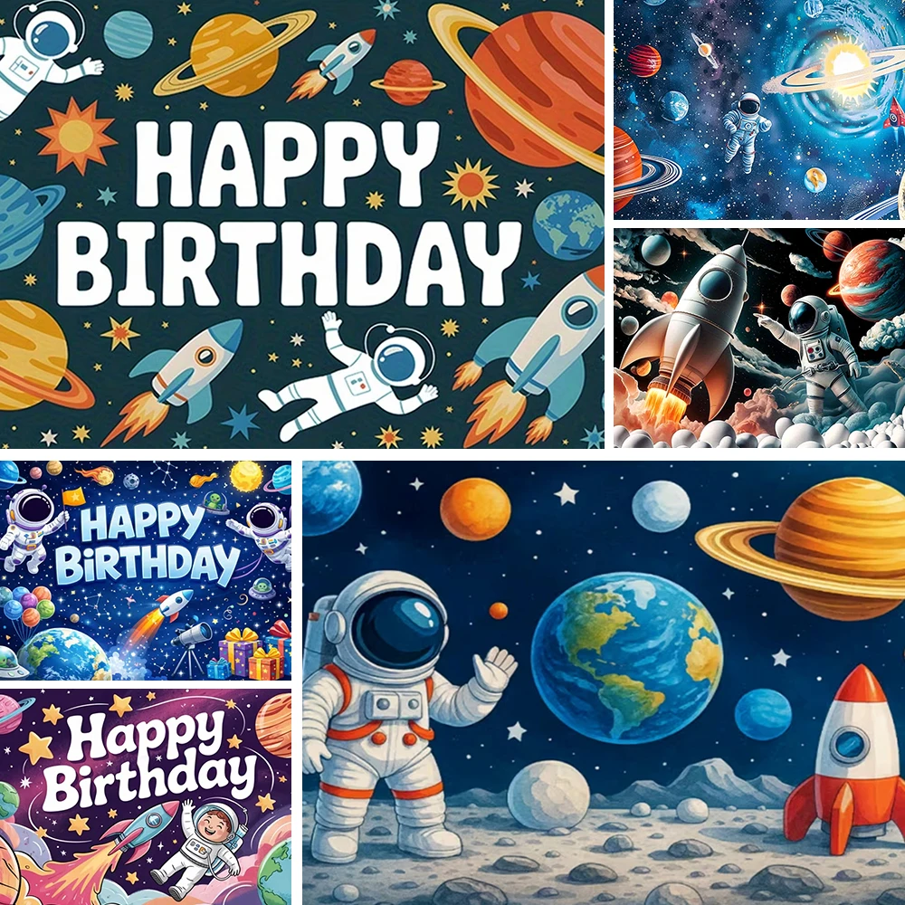 

Cartoon Astronaut Birthday Party Decorations Backdrop Space Rocket Baby Shower Kids Children's Decoration Photography Background