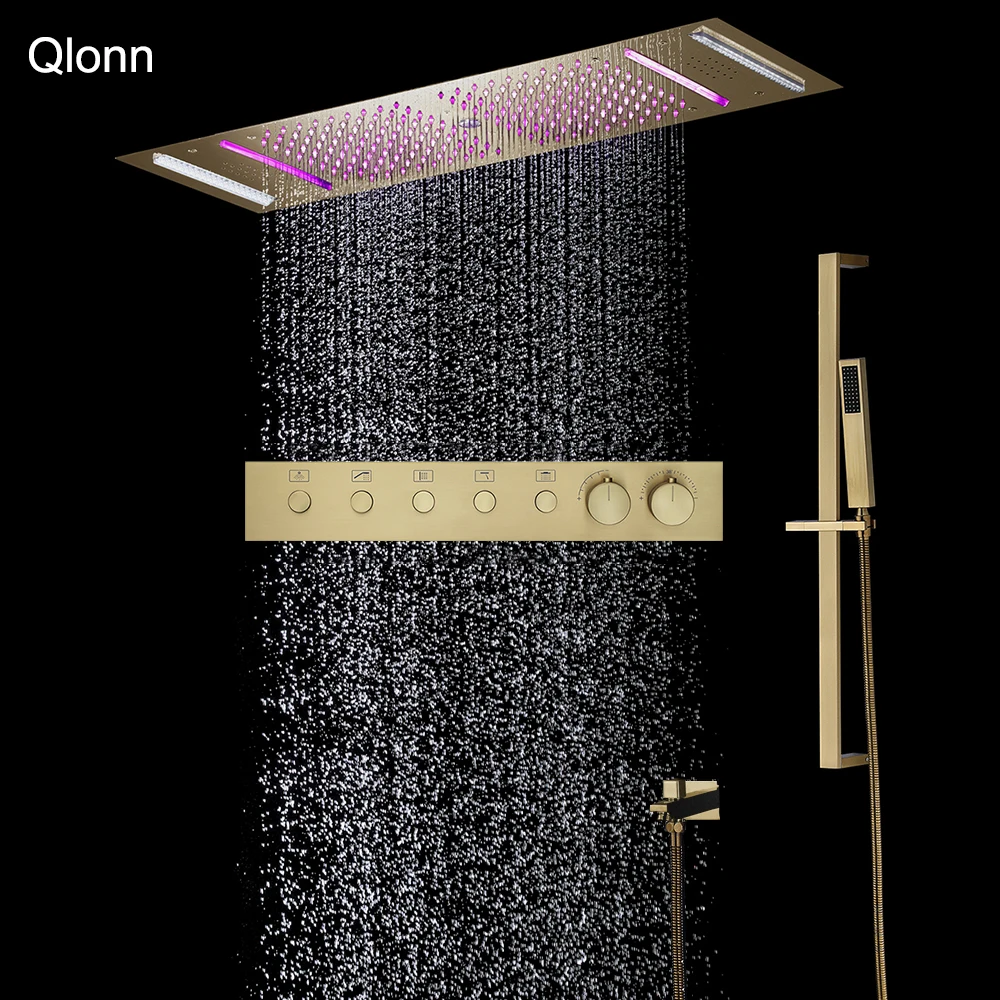 

Qlonn 35*12 дюймов, набор смесителей для душа для пары, ванная комната, эмоциональная привлекательная система для дождевого душа, бытовой умный термостатический смеситель