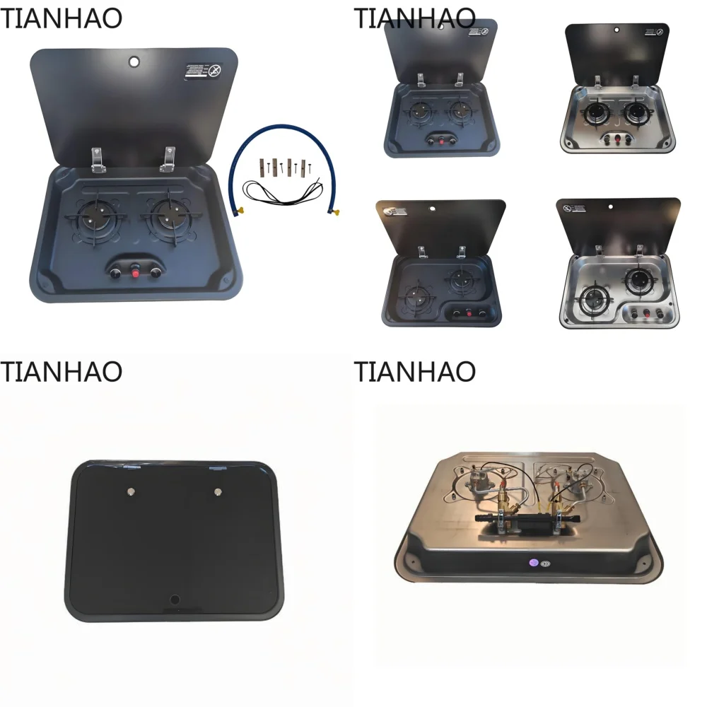 RV 2 Burner Gas Stove Ultra Thin Cooktop with Tempered Glass Cover 304 Stainless Steel LPG for Camping Motor Caravan Yachts