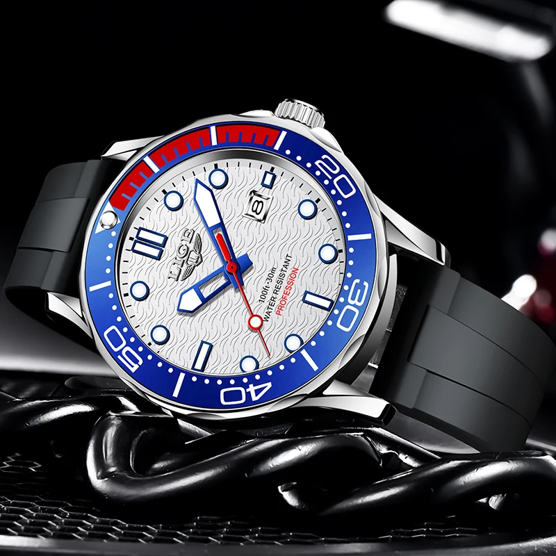 LIGE Orologio da uomo Orologio da lavoro con data per uomo Orologi sportivi al quarzo di lusso Orologio da polso in silicone luminoso impermeabile Relogio Masculino