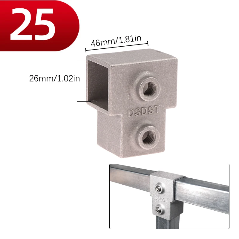 1Pcs Square Tube Connection Piece Aluminum Alloy Elbow Three-way Square Pipe Fixed Joint Storage Rack Rack