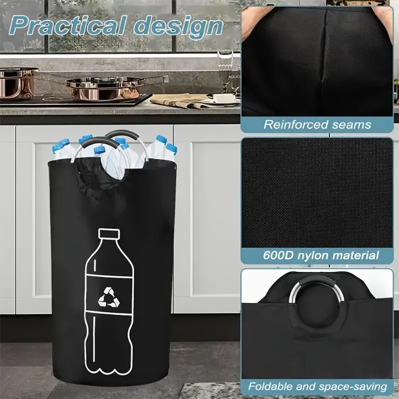 82L Empty Bottle Storage Basket Folding Kitchen Wastewater Bottle Collector Bag With Aluminum Handle Large Capacity Bin....