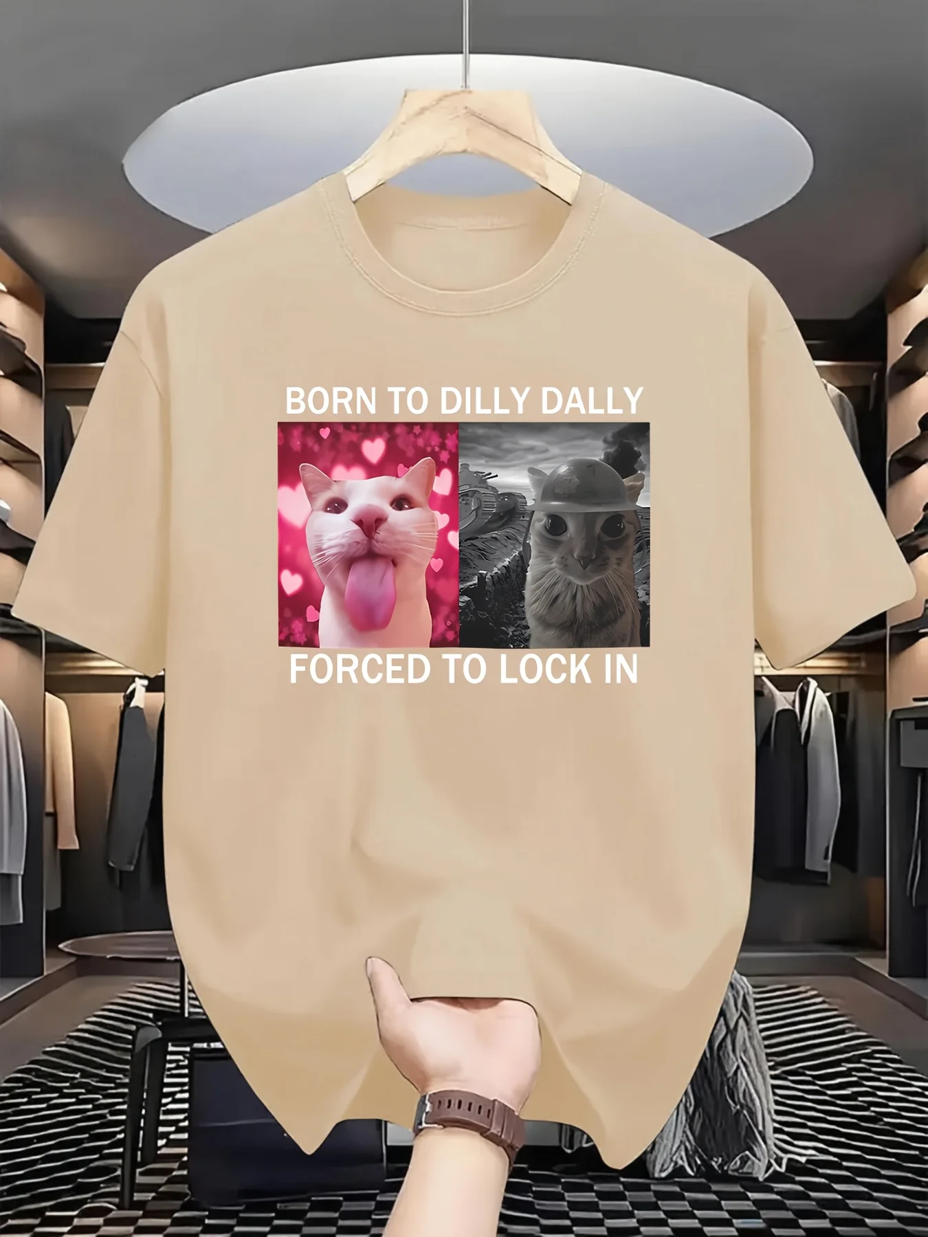 เสื้อยืดพิมพ์ลายแมวลำลองสำหรับบุรุษ - "เกิดดิลลี่ ดัลลี่"เสื้อยืดแขนสั้นคอกลมพิมพ์ลายสนุกฤดูร้อนสตรีทแคทเสื้อยืดพิมพ์ลายอารมณ์ขัน